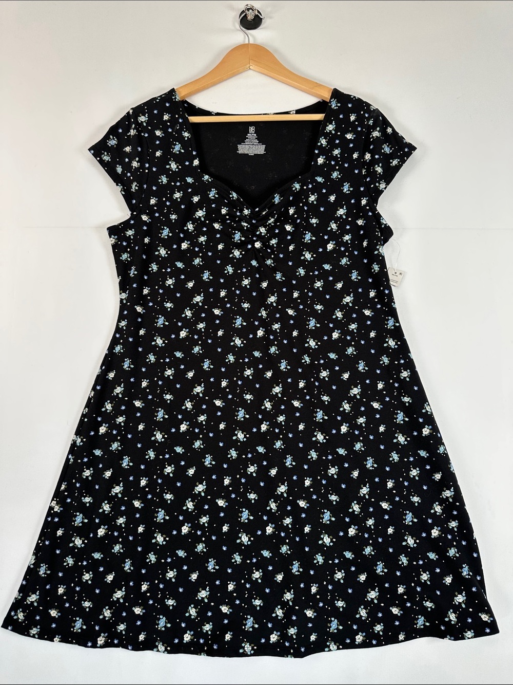 NOBO Floral Mini Dress Black Blue Cotton Stretch Casual Summer Vacation Size XXL